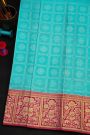 Kancheepuram Silk Sky Blue Saree With Florals And Leaves In Checks Body