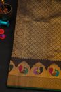 Kancheepuram Silk Grey Saree With Multi Colour Peacocks Border