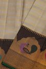 Kancheepuram Silk Grey Saree With Multi Colour Peacocks Border