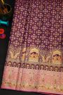 Kancheepuram Tissue Violet Saree With Florals Swans And Human Motifs Meenakari Border