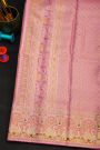 Kancheepuram Tissue Violet Saree With Florals Swans And Human Motifs Meenakari Border
