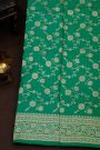 Banarasi Silk Leaf Green Saree With Florals And Leaves Jaal Border