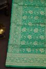 Banarasi Silk Leaf Green Saree With Florals And Leaves Jaal Border