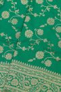 Banarasi Silk Leaf Green Saree With Florals And Leaves Jaal Border