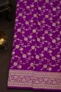 Banarasi Silk Dark Violet Saree With Florals And Leaves Jaal Border