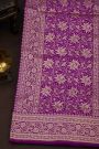 Banarasi Silk Dark Violet Saree With Florals And Leaves Jaal Border
