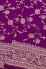 Banarasi Silk Dark Violet Saree With Florals And Leaves Jaal Border