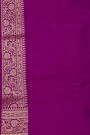 Banarasi Silk Dark Violet Saree With Florals And Leaves Jaal Border