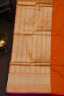 Banarasi Silk Orange Saree With Florals And Leaves Jaal Border