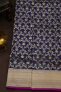 Banarasi Silk Navy Blue Saree With Florals In Zari Border