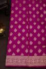Banarasi Silk Rani Pink Saree With Florals And Leaves Jaal Border