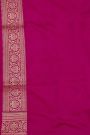 Banarasi Silk Rani Pink Saree With Florals And Leaves Jaal Border