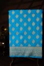 Banarasi Silk Sky Blue Saree With Florals And Leaves Jaal Border