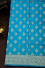 Banarasi Silk Sky Blue Saree With Florals And Leaves Jaal Border