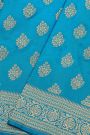 Banarasi Silk Sky Blue Saree With Florals And Leaves Jaal Border