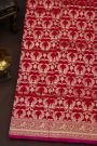 Banarasi Silk Red Saree With Florals And Leaves With Birds Body