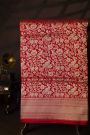 Banarasi Silk Red Saree With All Over Animal Theme Body