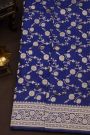 Banarasi Silk Royal Blue Saree With Floral And Leaf Jaal Body