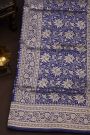 Banarasi Silk Royal Blue Saree With Floral And Leaf Jaal Body