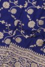 Banarasi Silk Royal Blue Saree With Floral And Leaf Jaal Body