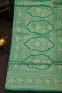 Banarasi Silk Sea Green Saree With Floral And Leaf Jaal Body