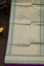 Banarasi Silk Peacock Blue Saree With Cross Lines In Zari Border