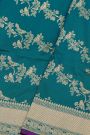 Banarasi Silk Peacock Blue Saree With Cross Lines In Zari Border