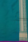 Banarasi Silk Peacock Blue Saree With Cross Lines In Zari Border
