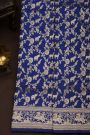 Banarasi Silk Royal Blue Saree With Florals And Animal Border