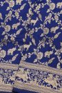 Banarasi Silk Royal Blue Saree With Florals And Animal Border