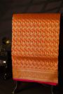 Banarasi Silk Orange Saree With Florals And Birds Body