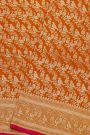 Banarasi Silk Orange Saree With Florals And Birds Body