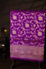 Banarasi Silk Violet Saree With Florals And Leaves Jaal Border