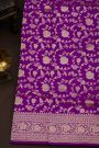 Banarasi Silk Violet Saree With Florals And Leaves Jaal Border