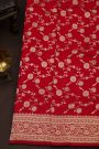 Banarasi Silk Red Saree With Florals And Leaves Jaal Border