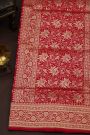 Banarasi Silk Red Saree With Florals And Leaves Jaal Border