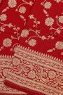 Banarasi Silk Red Saree With Florals And Leaves Jaal Border