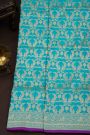 Banarasi Silk Sky Blue Saree With Floral And Bird Body