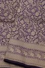 Banarasi Silk Dark Violet Saree With Floral And Animal Body