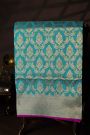 Banarasi Silk Sea Green Saree With Floral And Bird Body