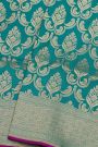 Banarasi Silk Sea Green Saree With Floral And Bird Body