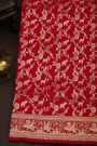 Banarasi Silk Red Saree With Birds And Women Motifs Border