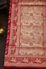 Banarasi Silk Red Saree With Birds And Women Motifs Border