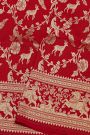 Banarasi Silk Red Saree With Birds And Women Motifs Border