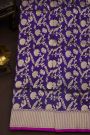 Banarasi Silk Violet Saree With Zig-Zag Lines In Zari Border
