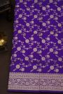 Banarasi Silk Purple Saree With Florals And Leaves In Jaal Border