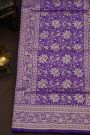 Banarasi Silk Purple Saree With Florals And Leaves In Jaal Border