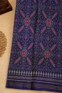 Patola Silk Navy Blue Saree With Florals And Leaves Body