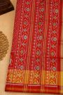 Patola Silk Red Saree With Floral Buttis In Cross Checks Body