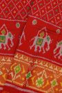 Patola Silk Red Saree With Floral Buttis In Cross Checks Body